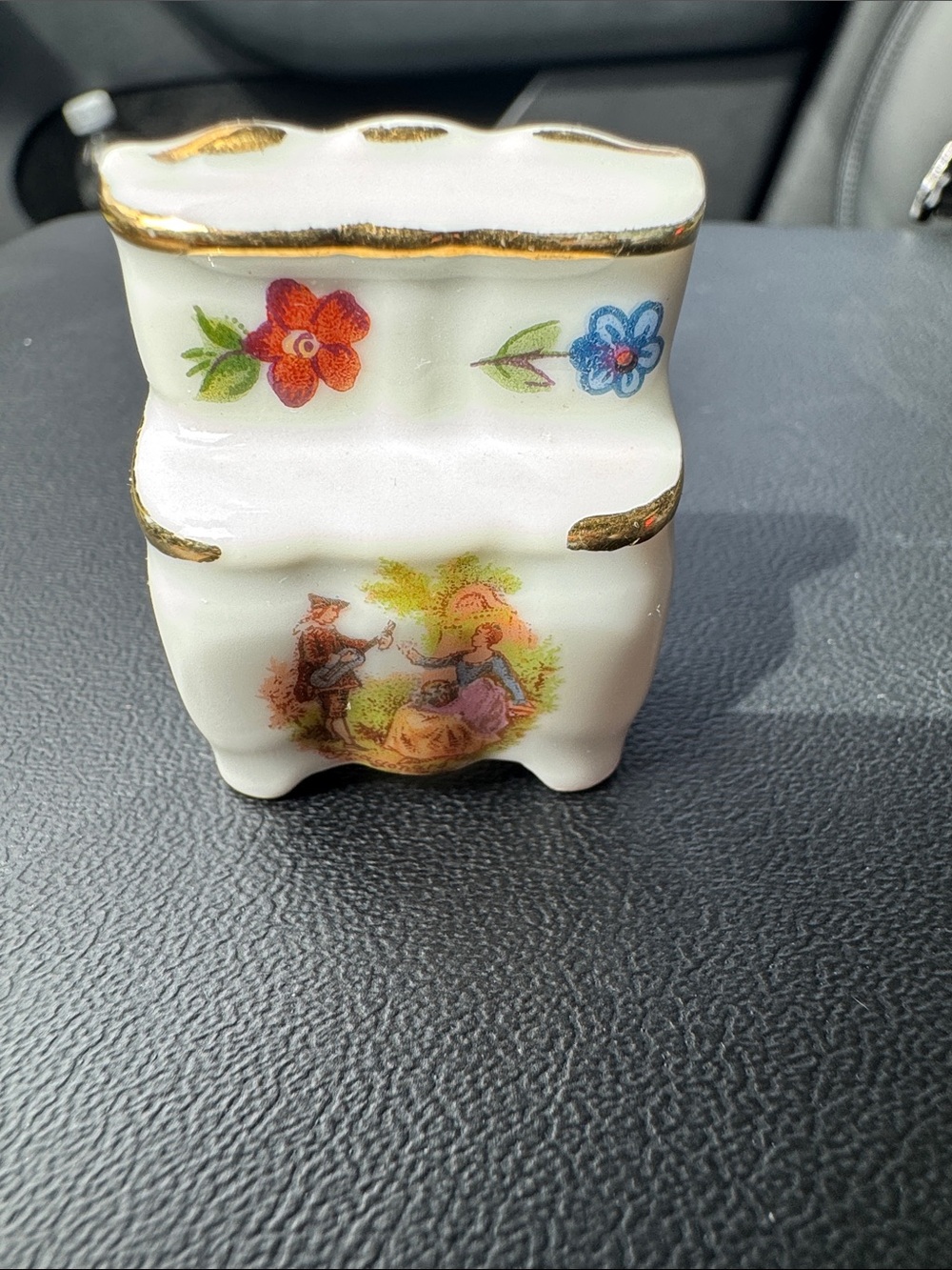 Limoges Porcelain Hutch Trinket with Gold Trim and courting scene
